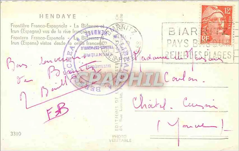 Ansicht der französisch-spanischen Grenze in Hendaye — Estel — Éditions de la Photo Véritable - Rückseite