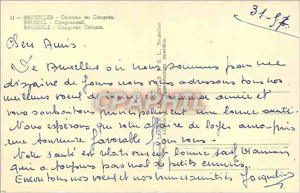 Bruxelas - Coluna do Congresso — editor S. R. L. n°11 - Verso
