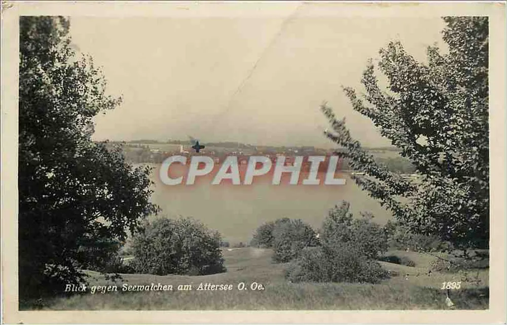 Vista panorâmica contra Seewalchen no Attersee O. Oe. — vista panorâmica — editor não visível - Frente
