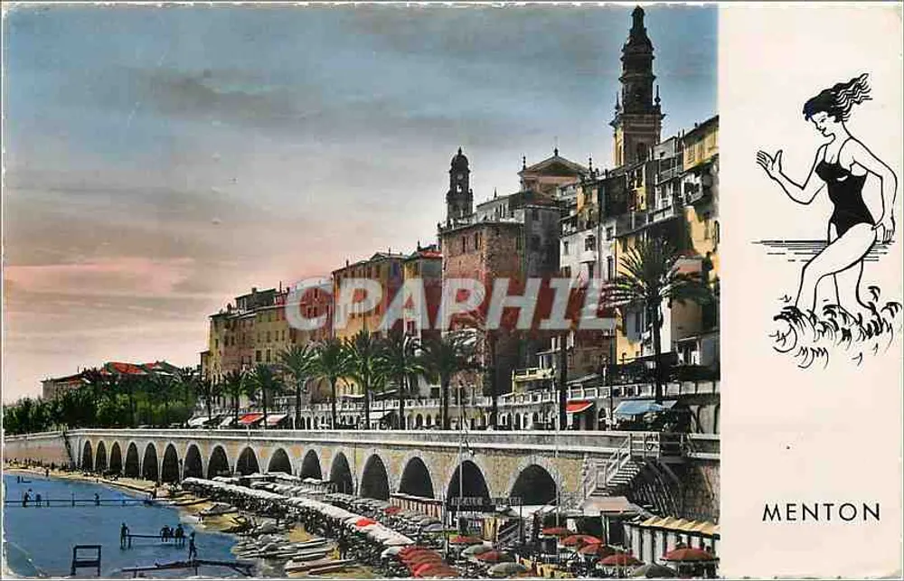 Menton — Ansicht der Altstadt und der Sablettes-Bucht — Éditions d'Art Montliet, NICE, n°820 - Vorderseite