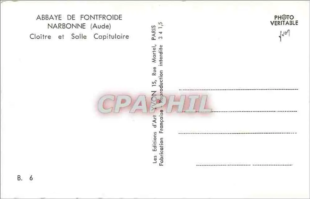 Abadia de Fontfroide — Claustro e Sala Capitular — Edições d'Art Yvon, Paris - Verso