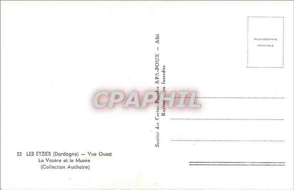 Les Eyzies (Dordogne) — Westansicht — Société des Cartes Postales APA-POUX - Rückseite