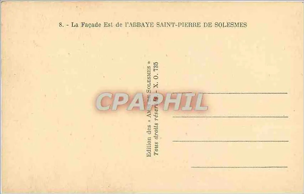 Abadia de São Pedro de Solesmes — Fachada Leste — Edição dos «Amigos de Solesmes» - Verso