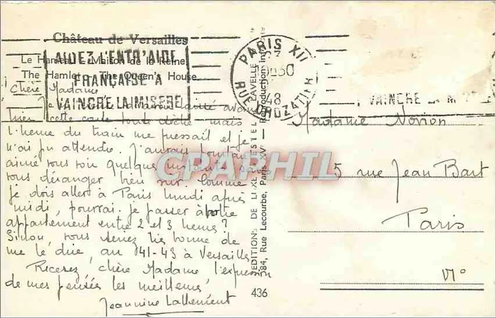वर्साय के किला — ले हैमलेट, रानी का घर — एडीतर एस्टेल, संख्या 436 - पीछे