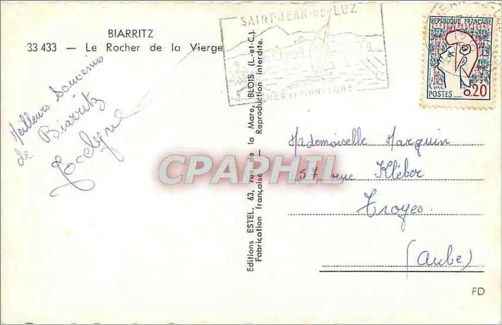 O Rocher de la Vierge — Biarritz — Éditions Estel - Verso