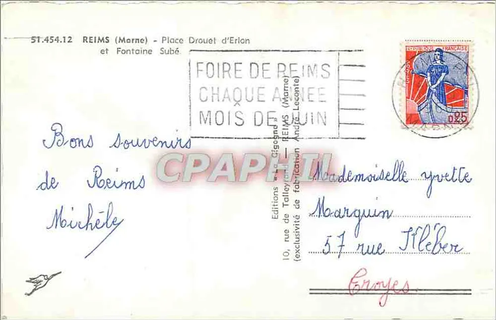 Place Drouet d'Erlan — Fontaine Subé — Éditions La Cigogne - Rückseite