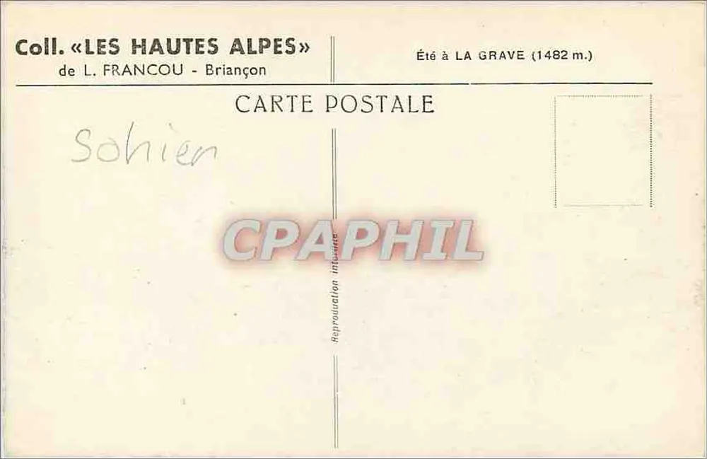 La Grave — Verão — Coleção «As Altas Alpes» de L. Francou - Briançon - Verso