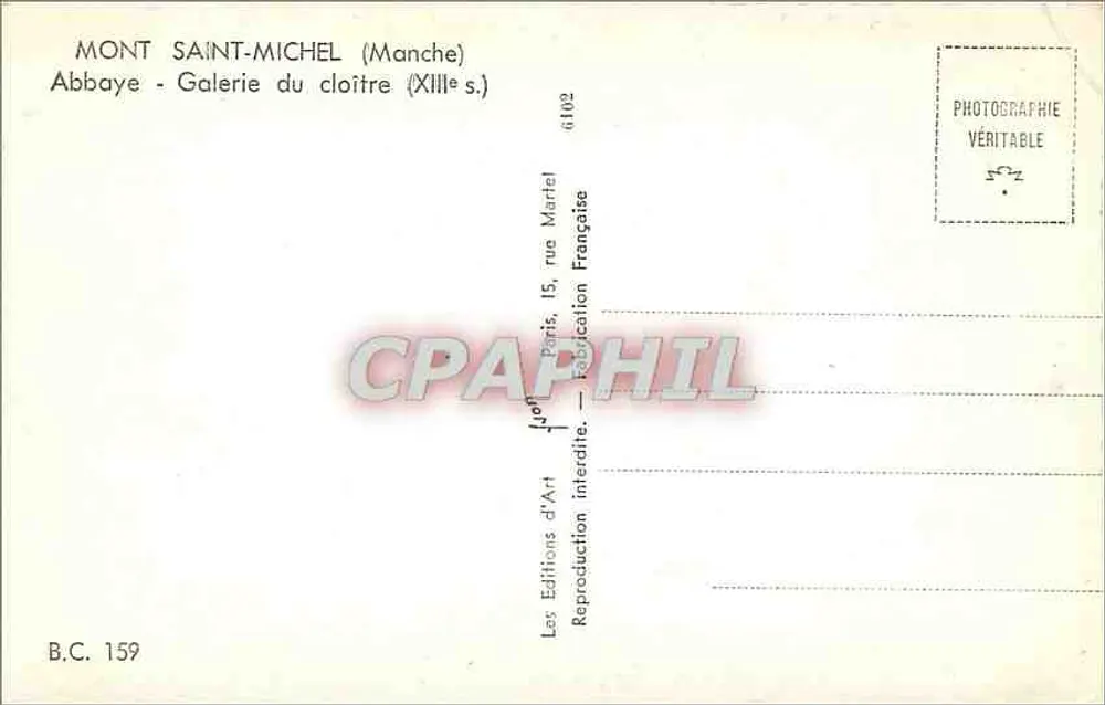Mont Saint-Michel (Manche) — Abtei - Galerie des Kreuzgangs (13. Jahrhundert) — Les Éditions d'Art Interdite - Rückseite