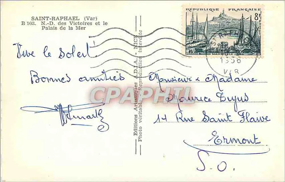 Saint-Raphaël (Var) — Ansicht der Notre-Dame der Sieger und des Palastes des Meeres — Éditions Artistiques A.D.I.A. - Rückseite