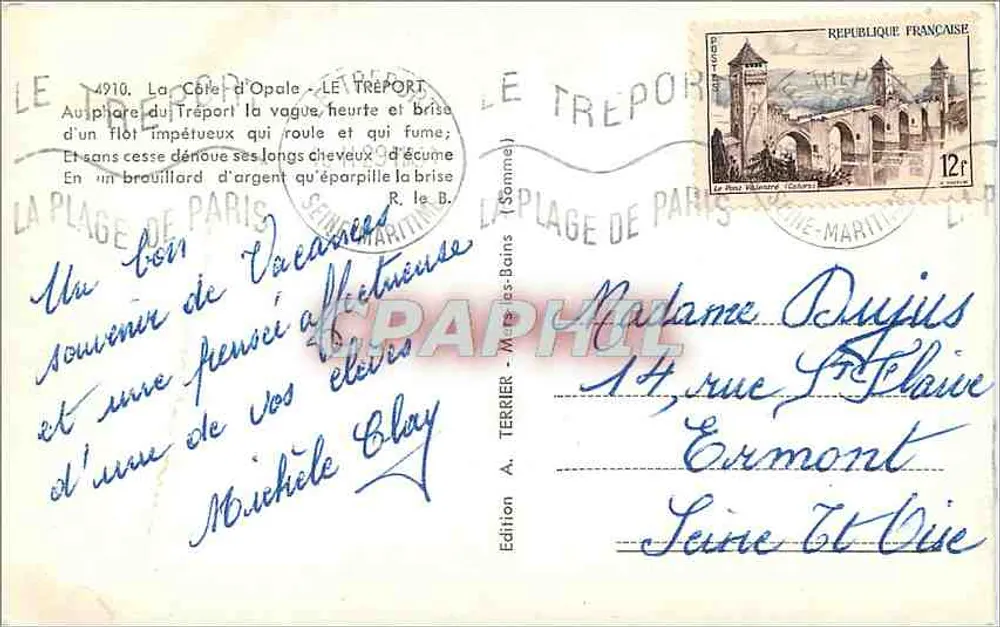 Farol do Tréport — Editor A. Terrier - Mers-les-Bains - Verso