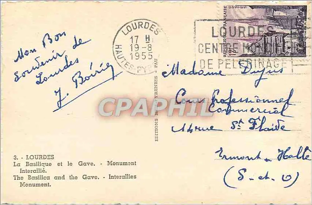 Lourdes — La Basilica e il Gave — Monumento Interallato — Edizioni Lourdes - Verso