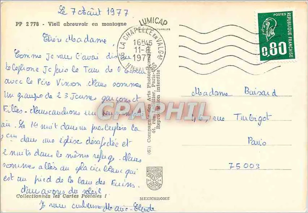 Antiguo abrevadero en la montaña — La Chapelle-En-Vauche — editor IRIS, n° PP 2778 - Reverso