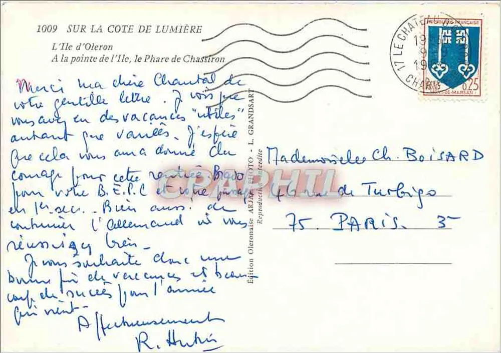 Leuchtturm Chassiron — Île d'Oleron — Ausgabe Ariac, Nr. 1009 - Rückseite