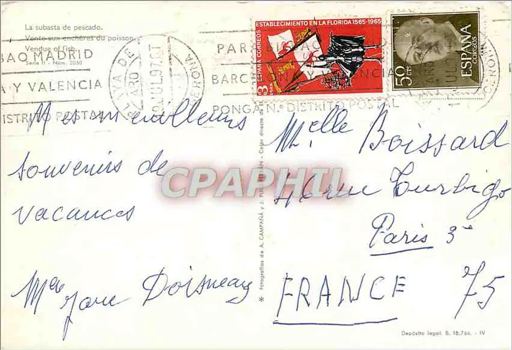 Fischmarkt — La subasta de pescado — Verleger A. Campaña y J.I. Ruiz, Serie II, n° 3050 - Rückseite