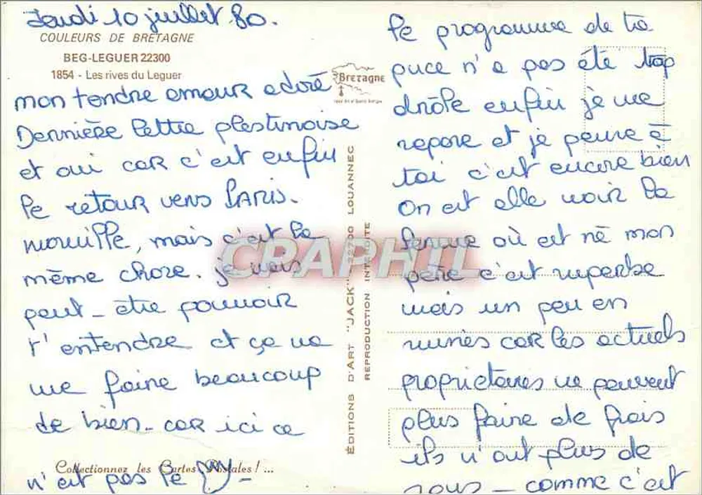 Ufer des Leguer — Bretagne — Éditions d'Art 'Jack' n°22300 - Rückseite