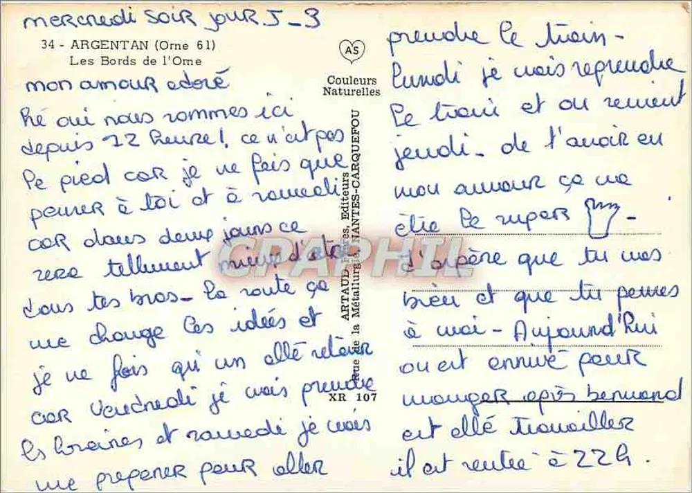 As margens do Orne — Argentan (Orne 61) — Editor: Artauds dos Editores da Metalurgia, N° 107 - Verso