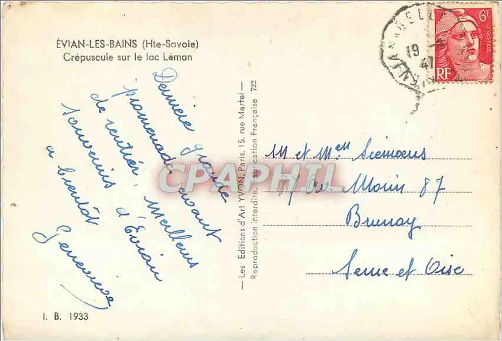 Évian-les-Bains — Abend über den See Léman — Les Éditions d'Art Yvon Martel - Rückseite