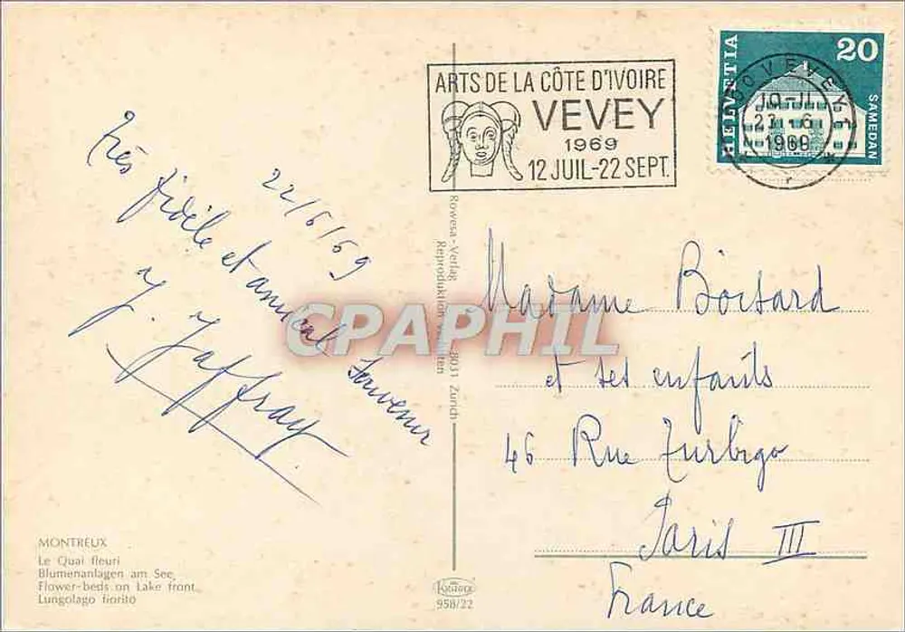 Montreux — Jardim florido à beira do lago — editor Röthig, n° 558/72 - Verso
