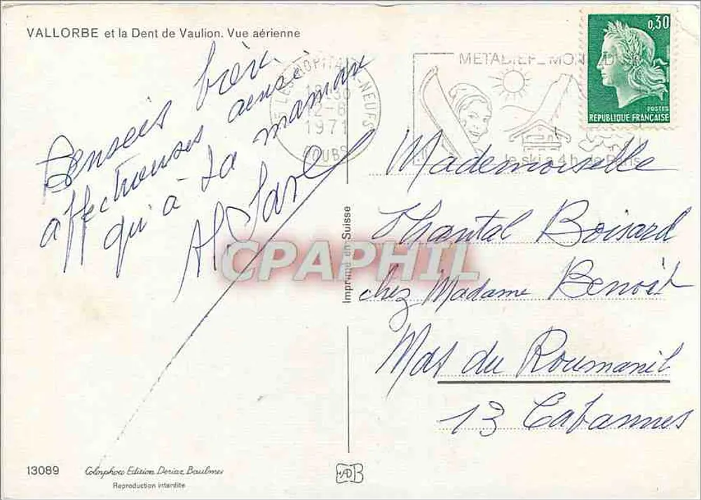 Vallorbe und die Dent de Vaulion — Luftaufnahme — Géophoto, Edition Denia Baulmous, Nr. 13089 - Rückseite