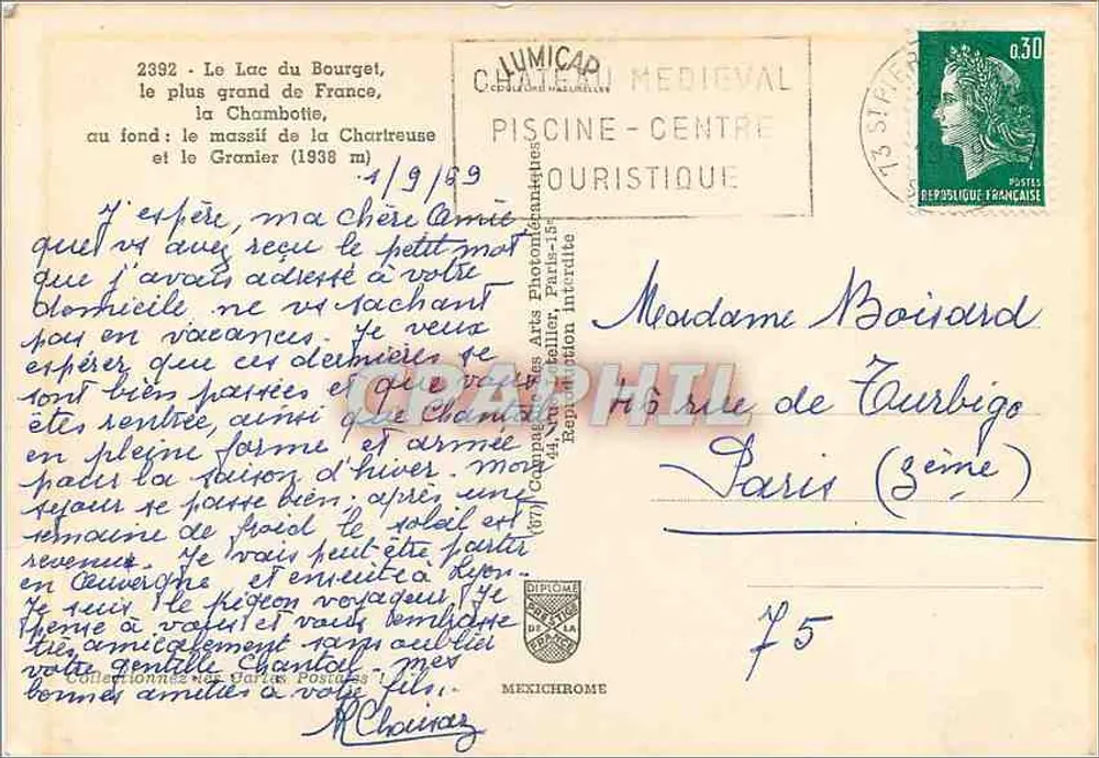Die Chambotte — Aix-les-Bains, See von Bourget — unbekannter Verlag, Seriennummer nicht sichtbar - Rückseite