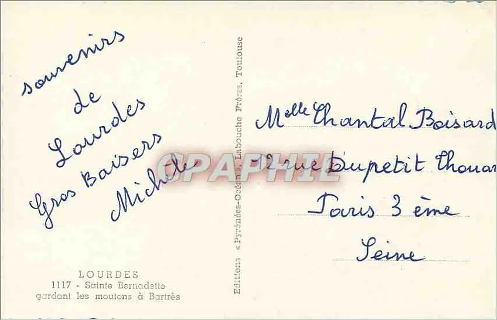 Lourdes — Lembrança de Lourdes — Edições Pyrénées-Océan Labouche Frères - Verso