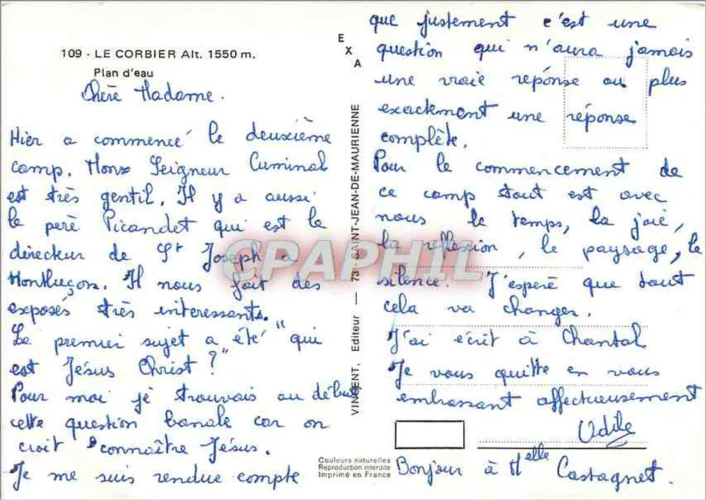 Le Corbier Alt. 1550 m. — Lago — Editora VINGENT - Verso