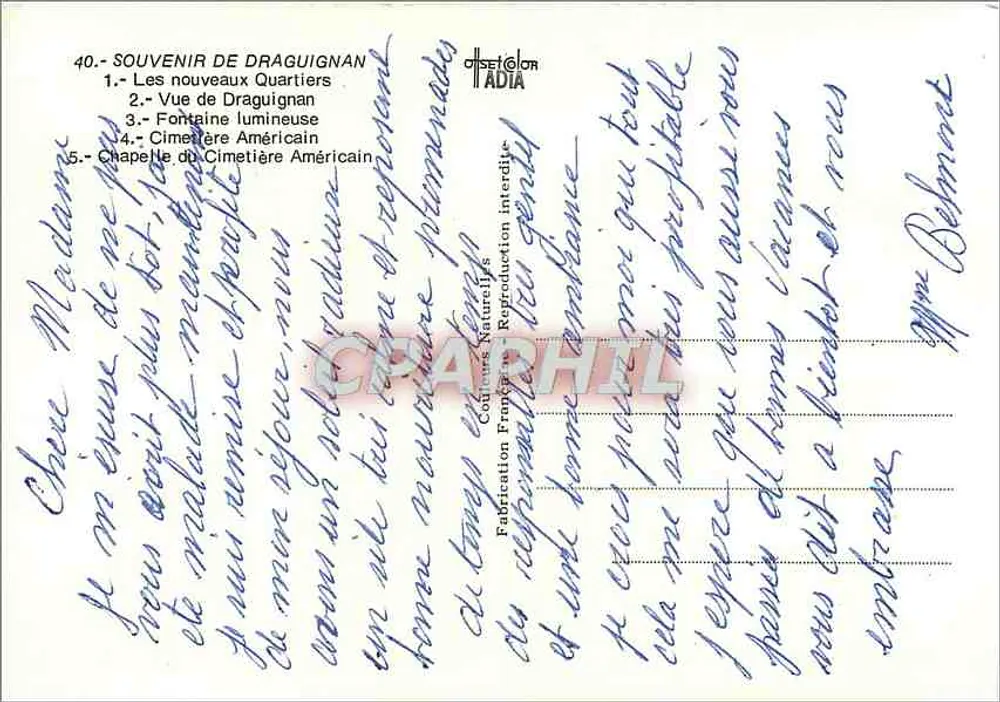 Draguignan — Erinnerung an Draguignan — Odet Color Adia Nr. 40 - Rückseite