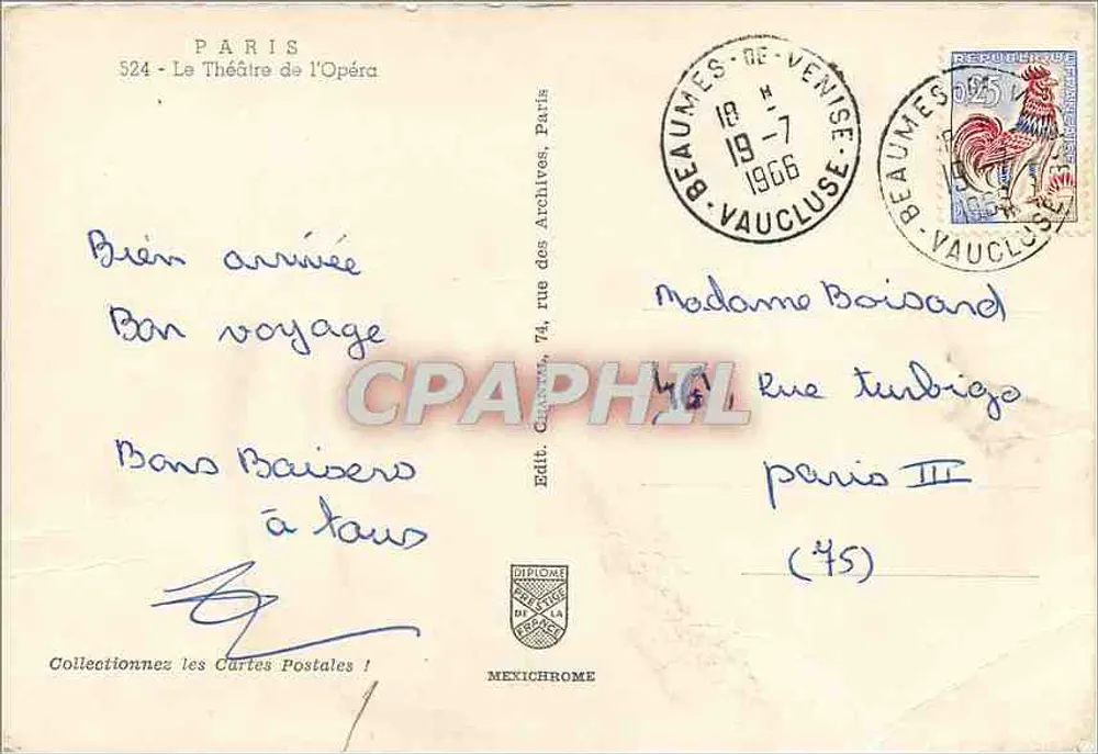 Paris, Teatro da Ópera — vista panorâmica — Mexichrome, n° 524 - Verso