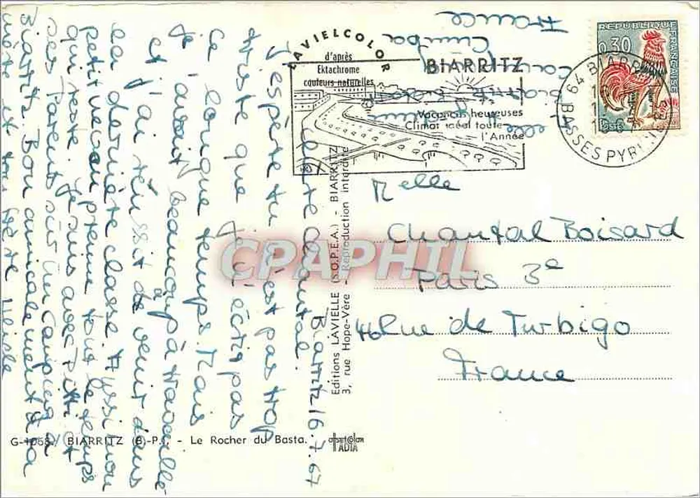 O Rocher du Basta - Biarritz — Editor Lavielle, n° G-1658 - Verso