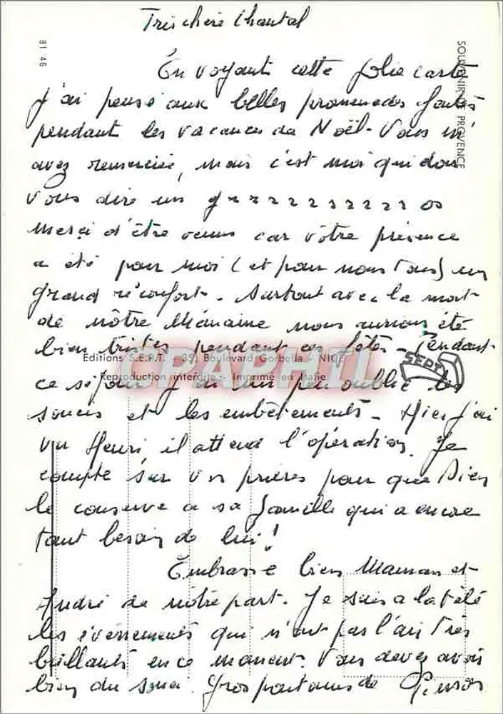 Lavanda, igreja, arco romano e moinho de vento — Lembrete da Provença — Edições S.E.P.M., Boulevard Corbeta, Nice - Verso