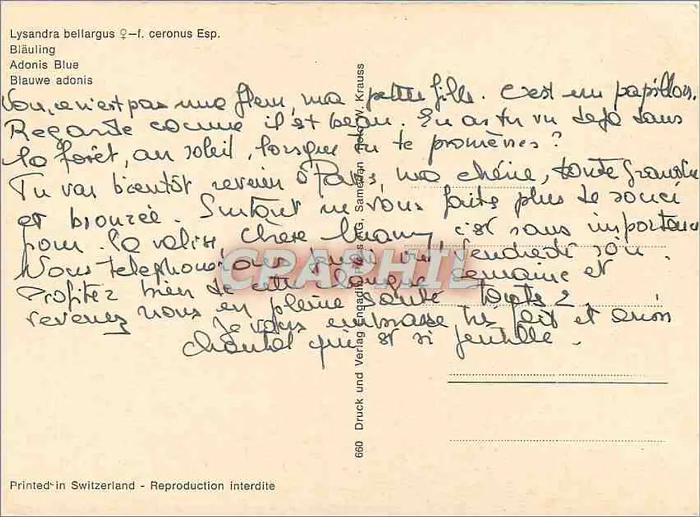 Lysandra bellargus — Azul Adonis — Druck und Verlag Krauss, n°660 - Verso