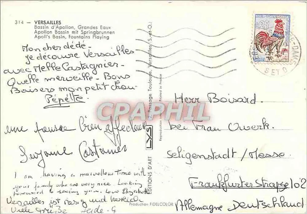 Versailles — Bassin d'Apollon, Grandes Eaux — Edities Fidelcolor - Achterkant