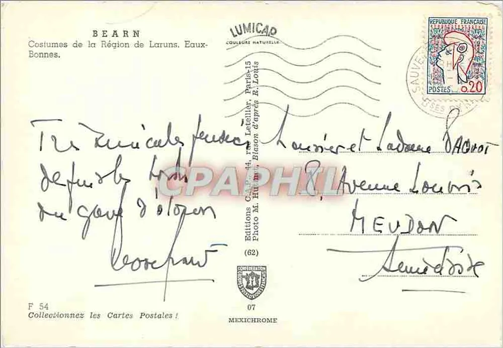 Traditionelle Kleidung — Béarn — Verlag LUMICAP, n° F 54 - Rückseite