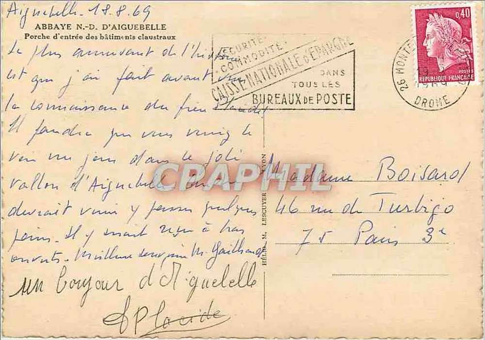 Portal der Abtei Notre-Dame d'Aiguebelle — Verlag Hélène M. Lesguier, Nr. 107 - Rückseite