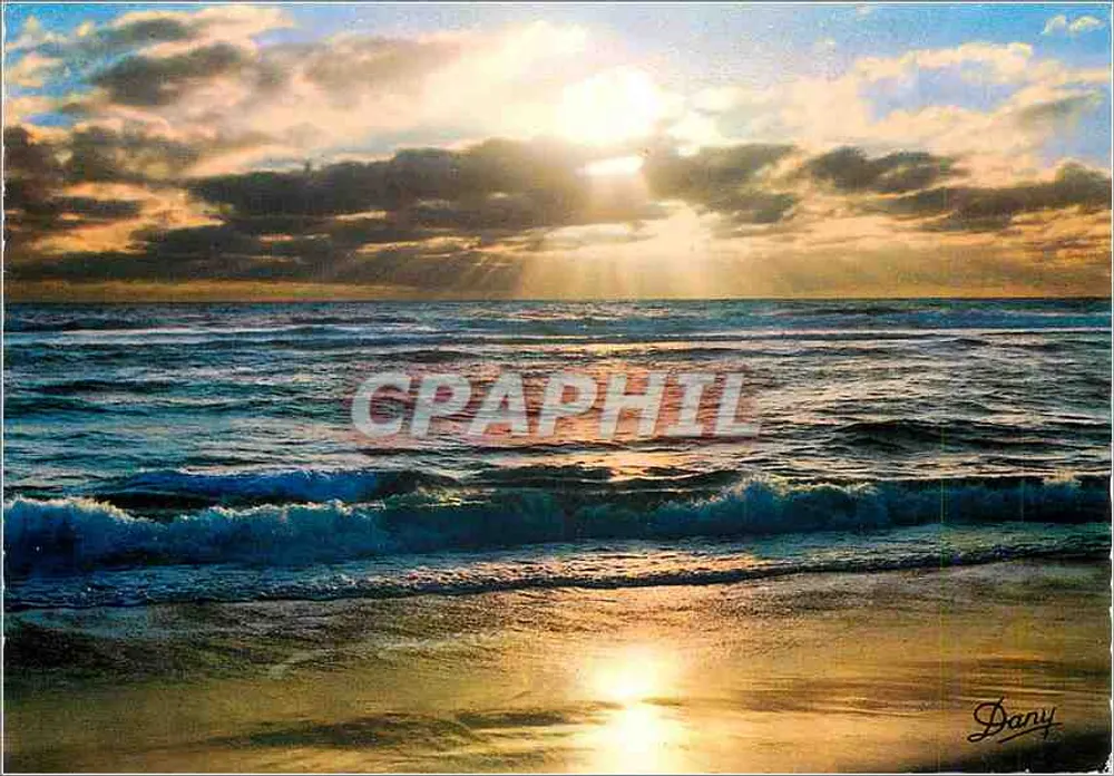 Pôr do sol sobre o Oceano — 66 — Ed. Anc. Renaud & Buzaud, Centro Oceanoográfico — Le Verdon-sur-Mer - Frente