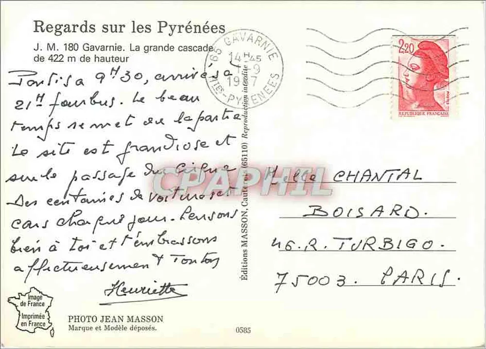 Gavarnie-Wasserfall — Pyrenäen — Éditions Masson Nr. 0585 - Rückseite