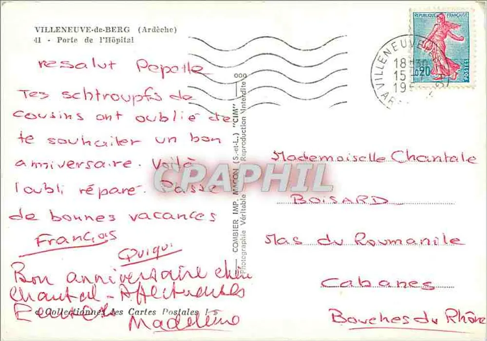 Villeneuve-de-Berg (Ardèche) — Tor des Krankenhauses — Verlag Cim - Rückseite
