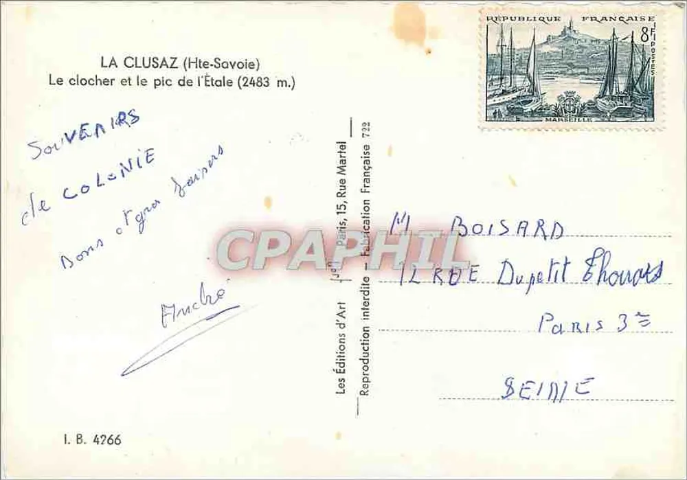 La Clusaz (Haute-Savoie) — Der Turm und der Gipfel von l'Étale (2483 m.) — Les Éditions d'Art, n° I.B. 4766 - Rückseite