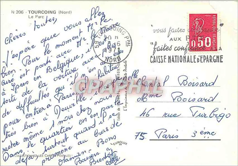 O Parque de Tourcoing (Norte) — vista de um lago com salgueiro e prédio — N°206 - Verso