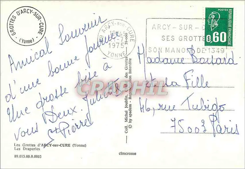 Grottes d'Arcy-sur-Cure — Les Draperies — editore Cimchrome, n° 89.015.00.0003 - Verso