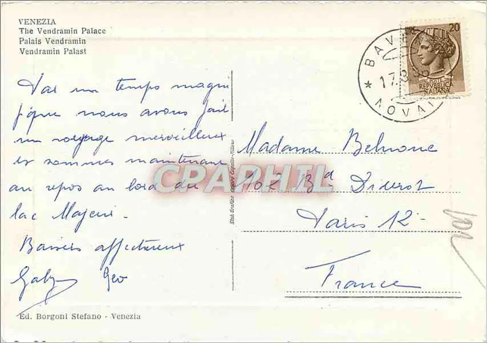 Vêneto - Palácio Vendramin — Ed. Borgonì Stefano, Veneza - Verso