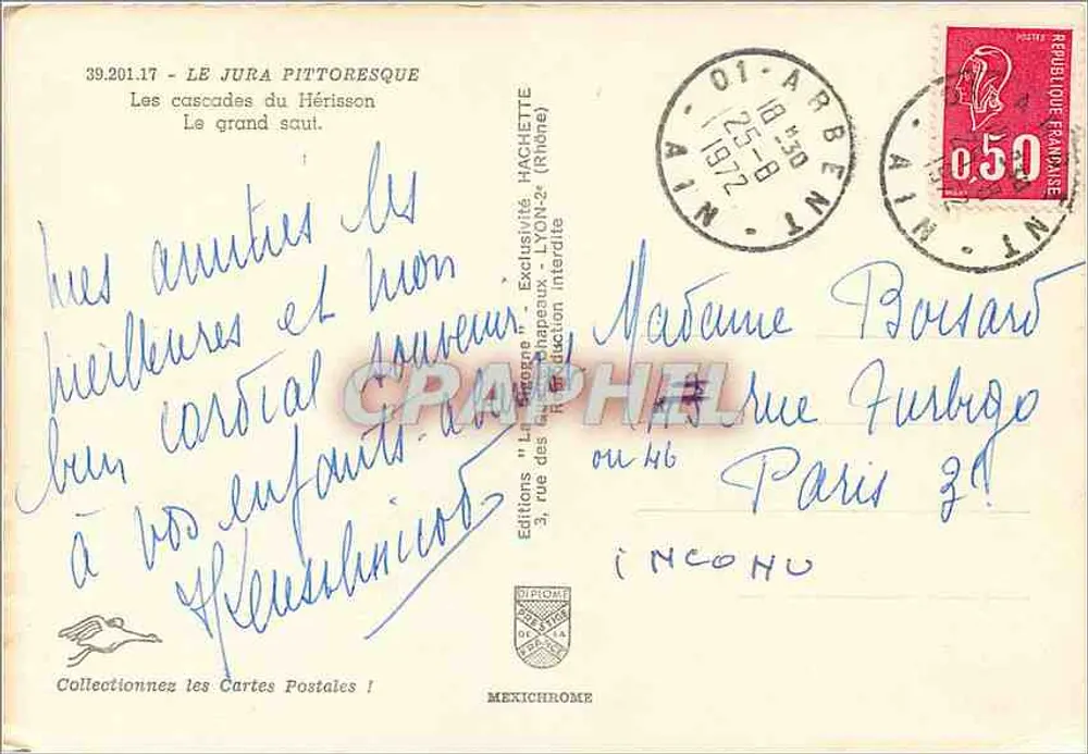 Die Wasserfälle des Hérisson — Der große Sprung — Editions "La Carte Postale" HACHETTE (Rhône) - Rückseite