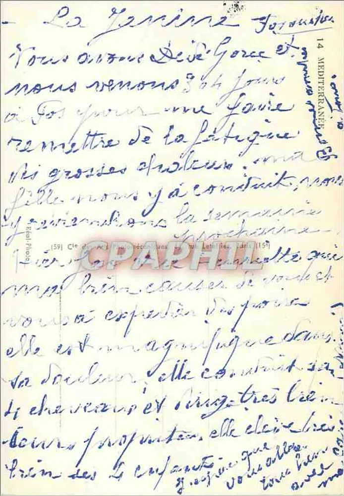 मध्य भूमि के चित्रित पोस्टकार्ड — प्रोवेंस क्षेत्र का दृश्य — प्रकाशक I. राटोनेअ, संख्या 14 - पीछे