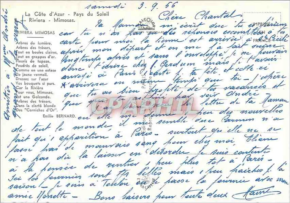 Die Côte d'Azur — Land der Sonne — Mimosas Riviera — Verlag: Alcoy Druck - Rückseite