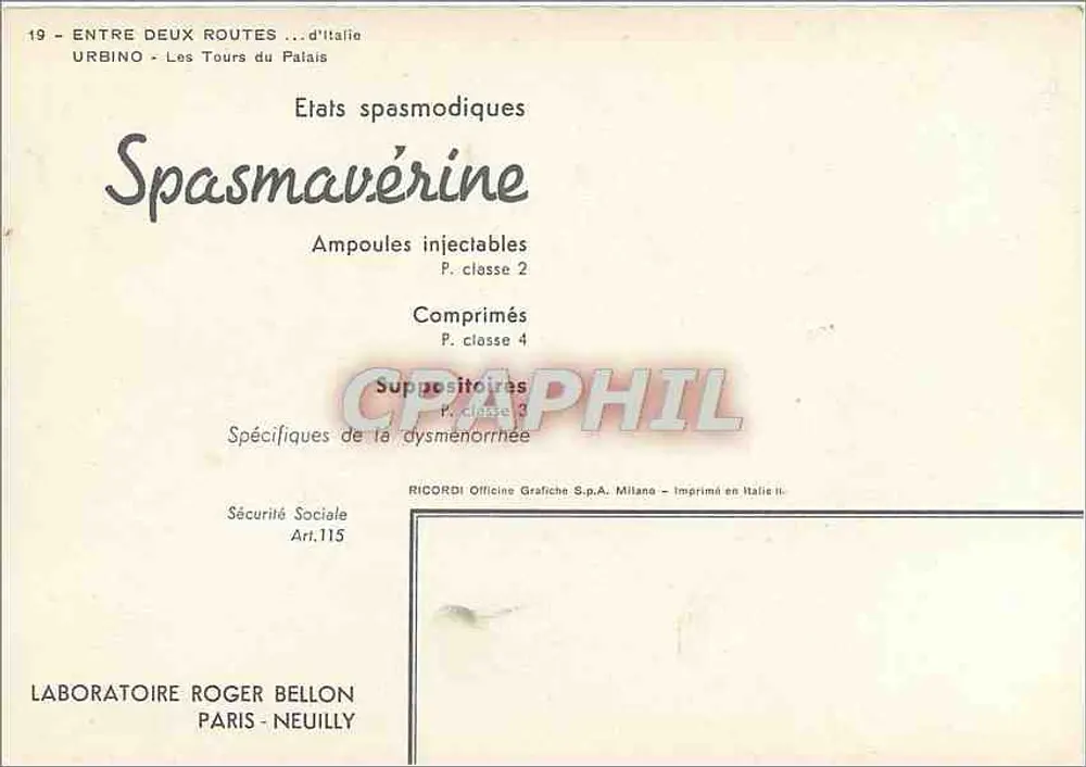 Urbino — Die Türme des Palastes — Ricordi Officine Grafiche S.p.A. Milano - Rückseite