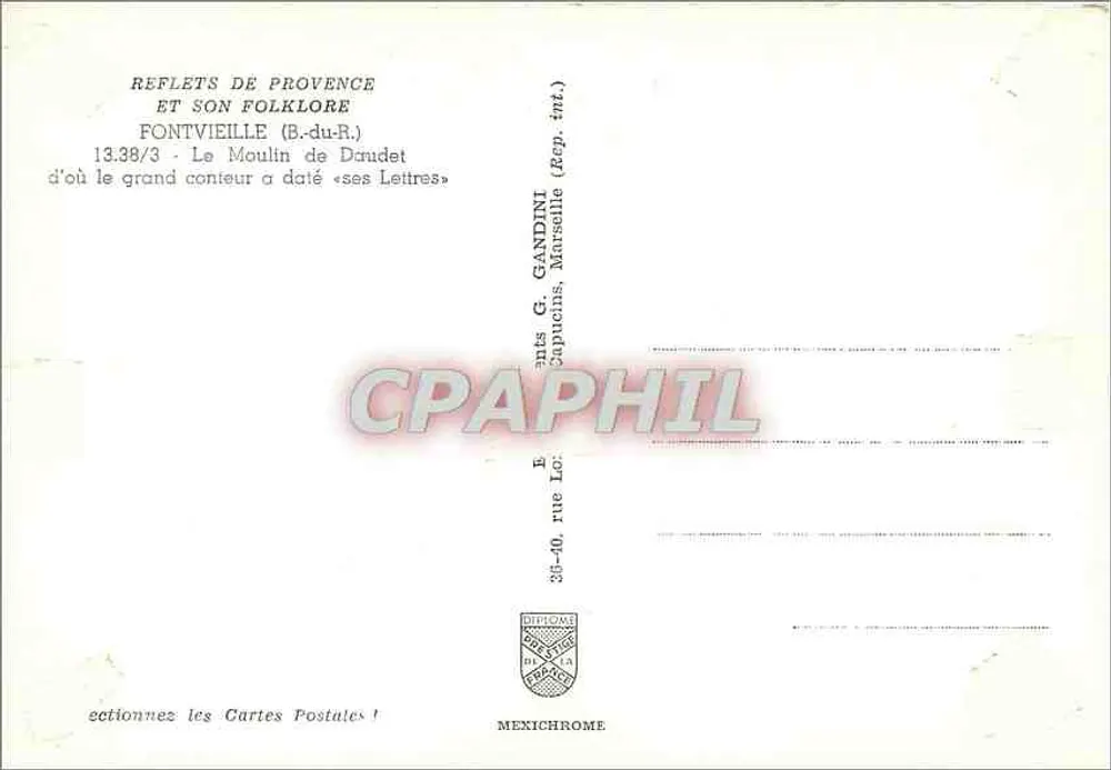 Fontvieille — Ansicht des Drudet-Mühlen — Edition G. Gandint, Marseille - Rückseite