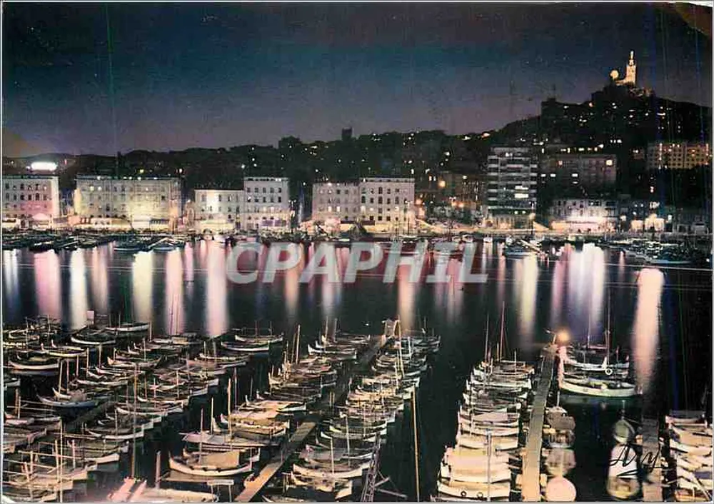 Der alte Hafen in Marseille — Nachtsicht — Vintage Postcard/Antike Ansichtskarte - Vorderseite