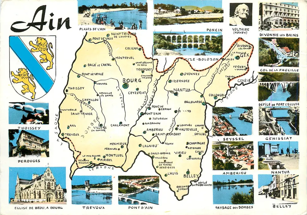 Ain — Carta postal turística com mapa e fotos de locais — Les Éditions J. Cellard - Frente