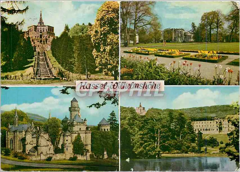 Kassel-Wilhelmshöhe — Panoramablick auf Schloss, Gärten und See — Verlag Kassel - Vorderseite