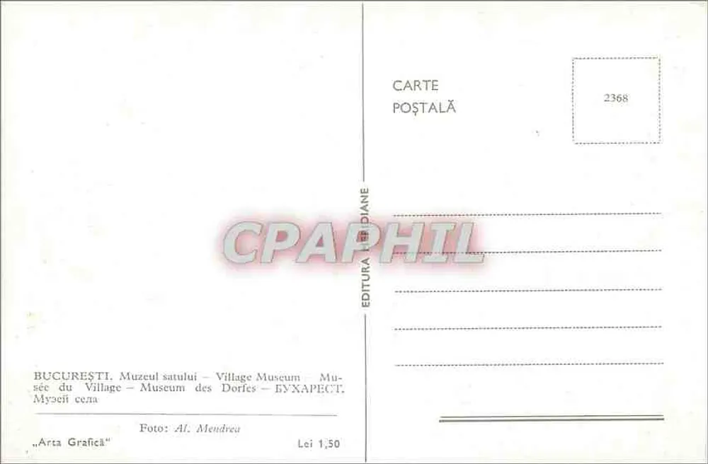 Bucarest - Museu da Aldeia - Editor Artă Grafică, n° 2368 - Verso